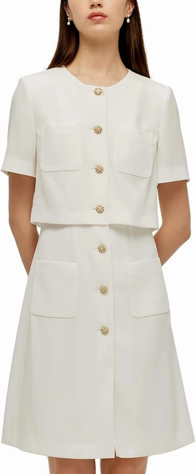 Women's Triacetate Mini Dress Summer Business Casual A Line V-Neck Button Dresses for Wedding Guest Teacher Work