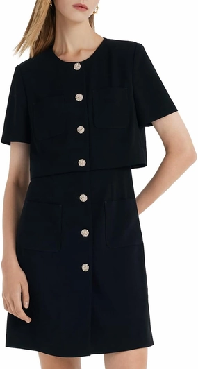 Women's Triacetate Mini Dress Summer Business Casual A Line V-Neck Button Dresses for Wedding Guest Teacher Work