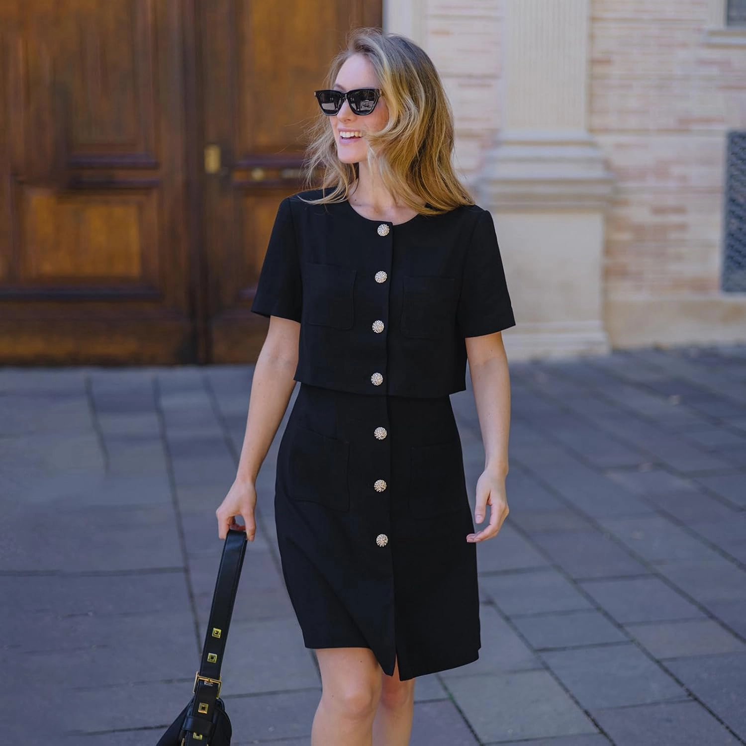 Women's Triacetate Mini Dress Summer Business Casual A Line V-Neck Button Dresses for Wedding Guest Teacher Work