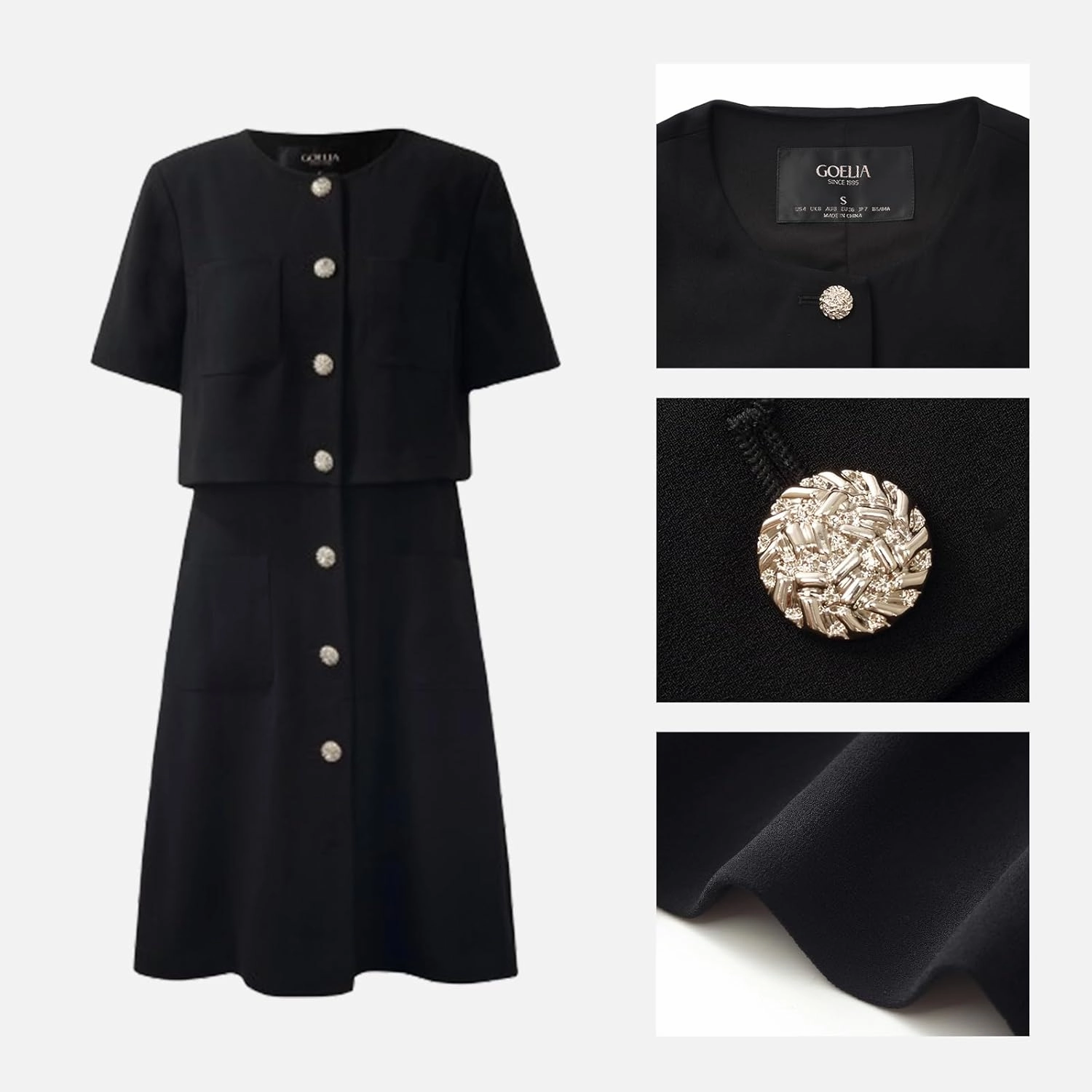 Women's Triacetate Mini Dress Summer Business Casual A Line V-Neck Button Dresses for Wedding Guest Teacher Work
