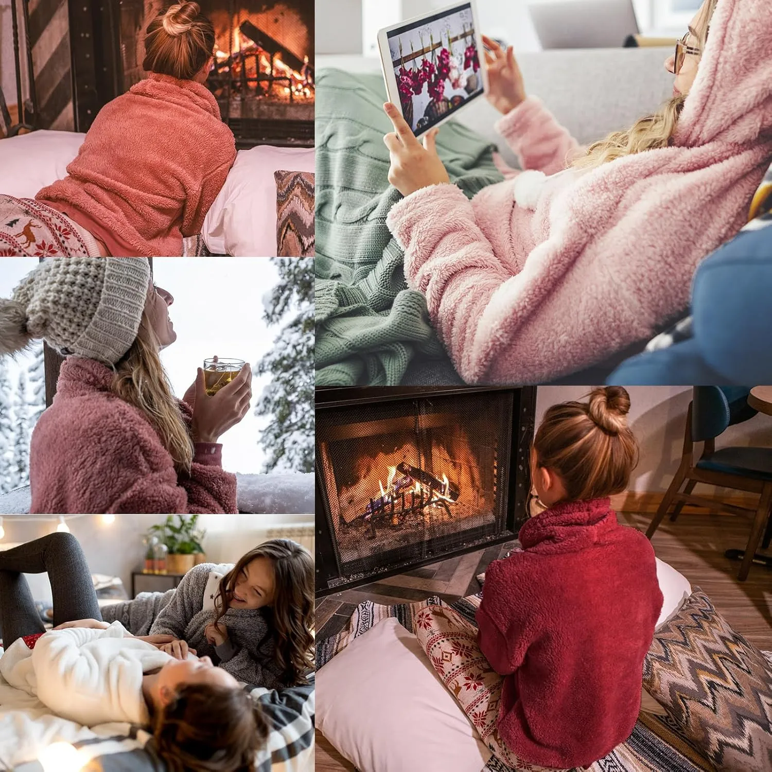 Womens Fleece Pajamas Set Winter Fluffy Pullover Loungewear Pjs 2 Piece Plush Pyjama Sets Sleepwear Nightwear