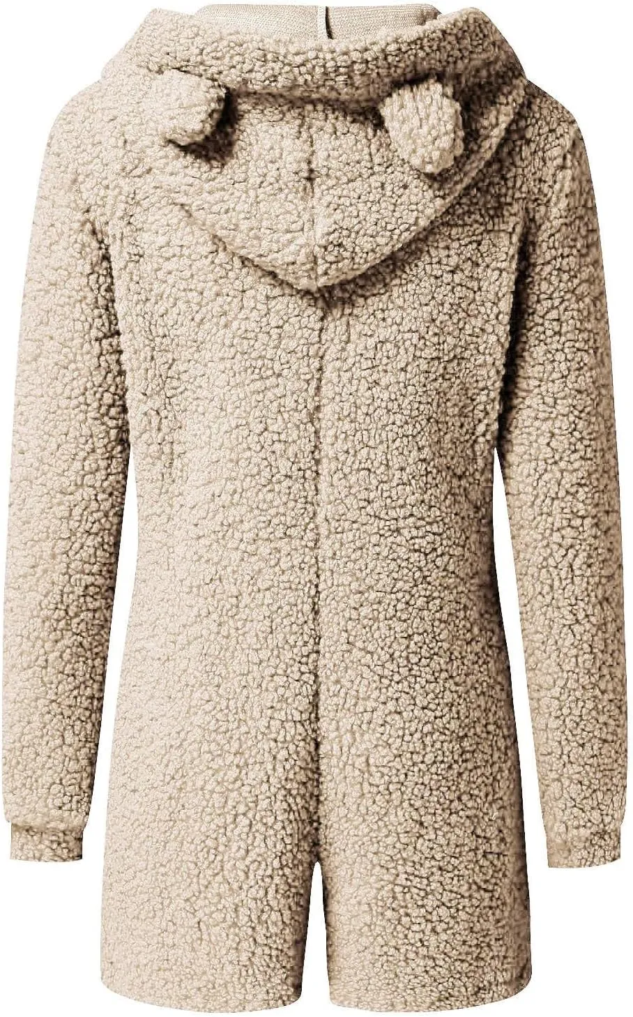 Womens Long Sleeve Short Jumpsuit Winter Warm Fuzzy Sherpa Pajamas Casual Zip Up Homewear with Bear Ear Sleepwear
