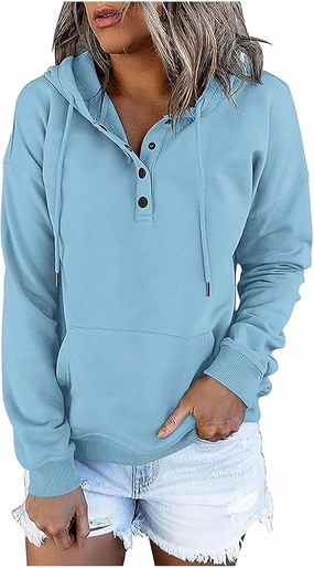 Womens Hooded Sweatshirts Solid Button Down Y2K Hoodies Long Sleeve Pullover Tops 2023 Fall Trendy Clothes