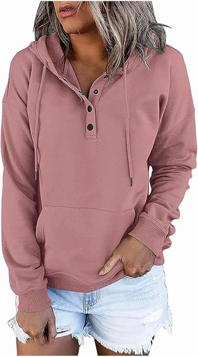 Womens Hooded Sweatshirts Solid Button Down Y2K Hoodies Long Sleeve Pullover Tops 2023 Fall Trendy Clothes