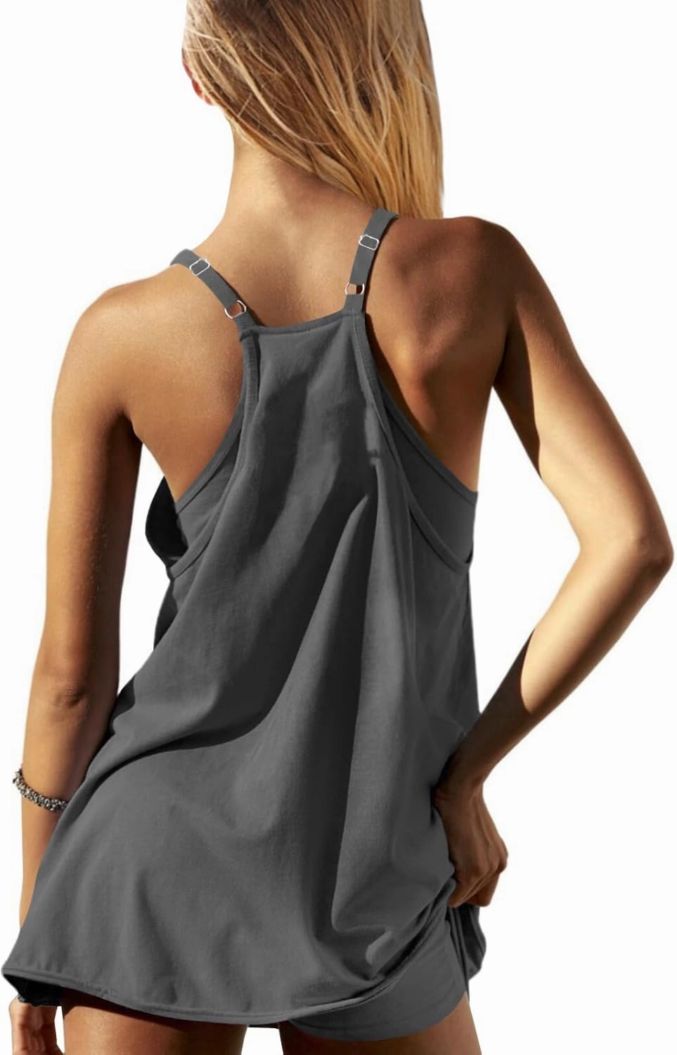 Womens Workout Romper Dress with Shorts Underneath Sleeveless Spaghetti Straps Athletic Outfits Casual Vacation