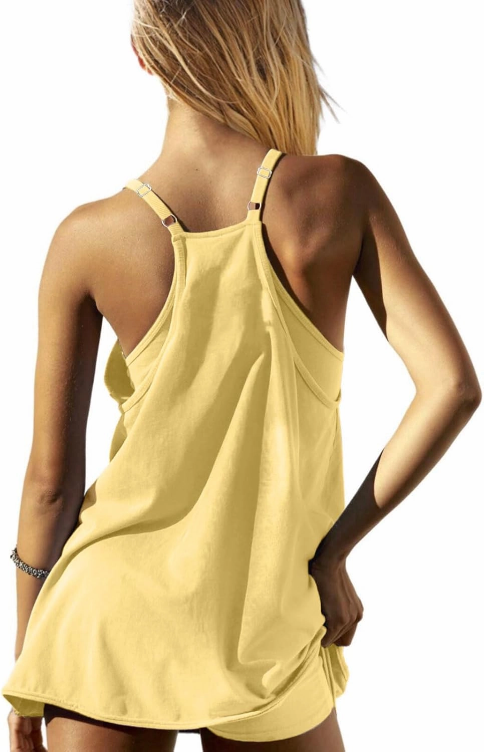 Womens Workout Romper Dress with Shorts Underneath Sleeveless Spaghetti Straps Athletic Outfits Casual Vacation