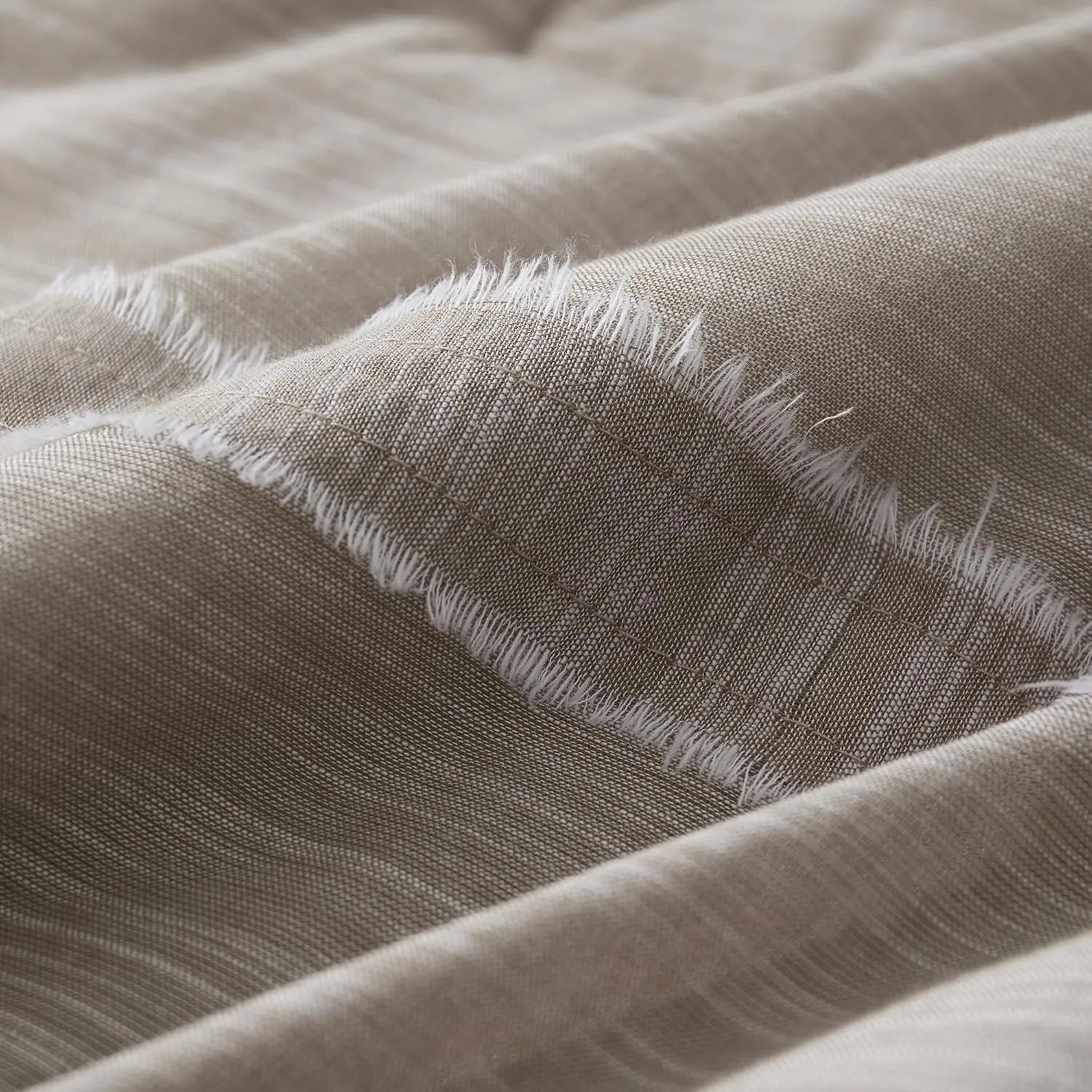 Wonderful Khaki Cotton Comforter Set, Bed in a Bag Queen Size, Yarn-Dye Weaved, Slub Textured Jacquard, Hotel Style, Geometric Raw Edge Sticker Lightweight Comforter Bedding Set for All Season