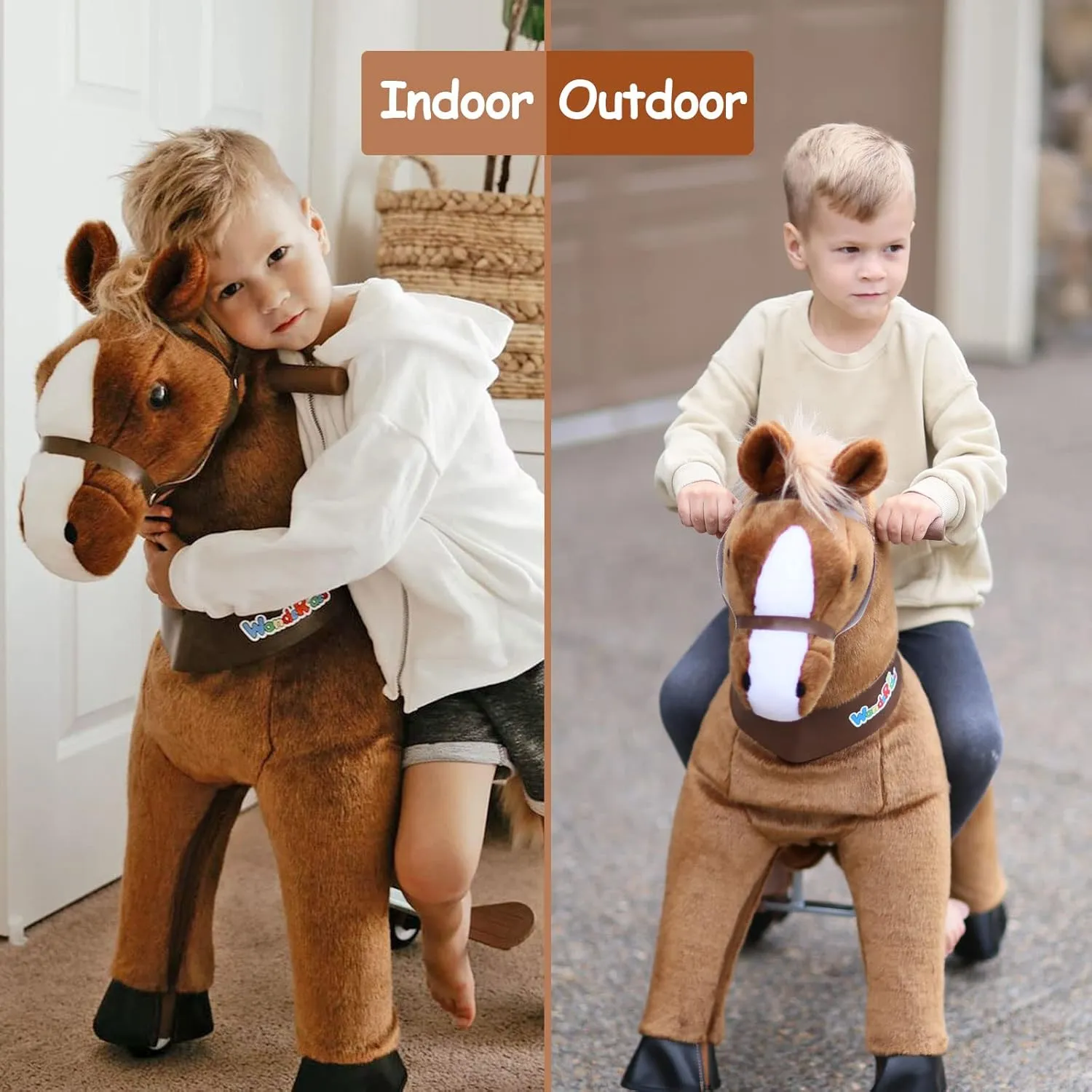 WondeRides Ride on Horse Pony Cycle Toy Kids Riding Horse, 30.1 Inch Height Pony Ride Plush Walking Animal Rocking Mechanical Riding Pony with Wheels, No Battery Size 3 for 3 to 4 Years Old M345
