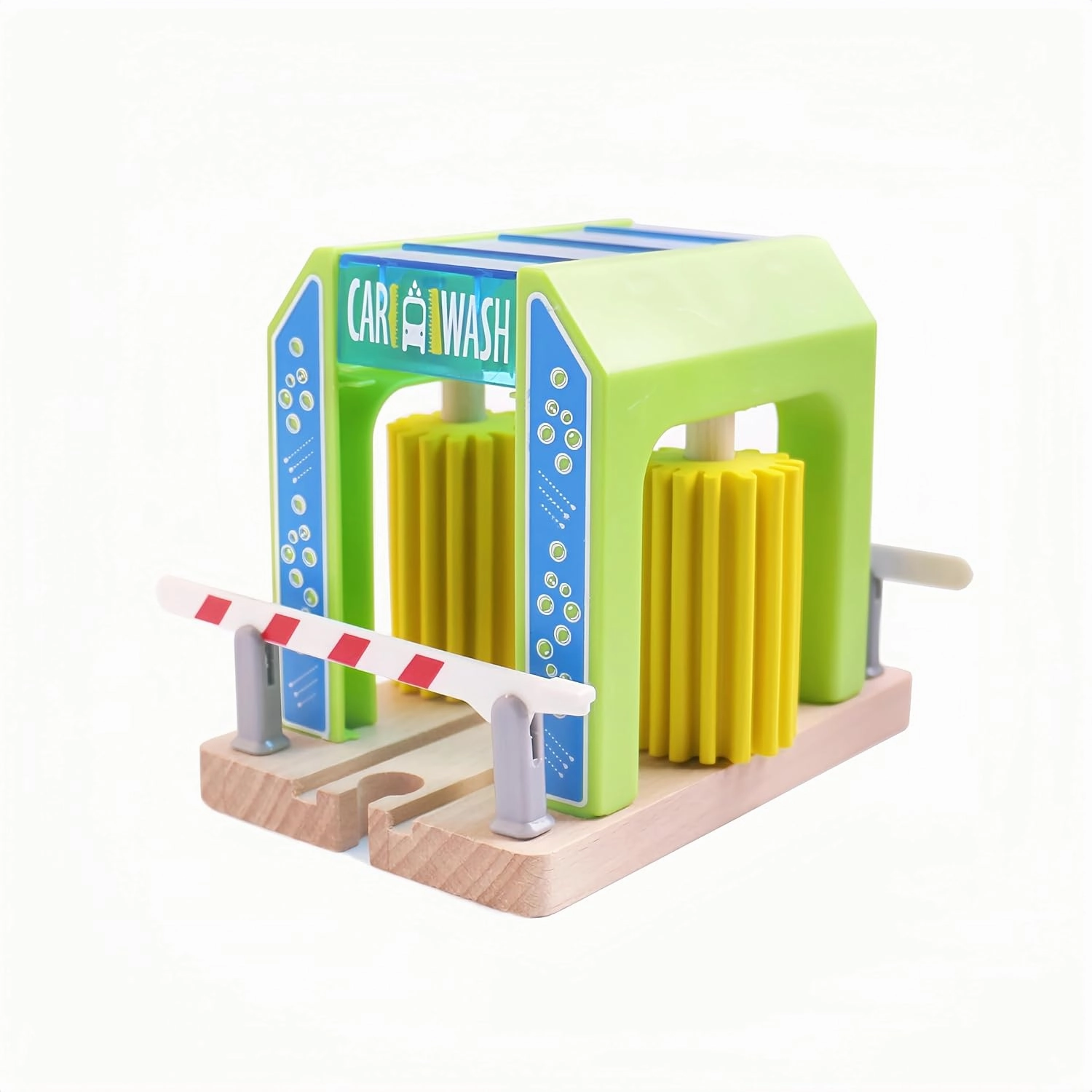 Wooden Car Wash Station Set,Wooden Toy Train Accessory with Train Truck for Kids Toddler, Compatible with Thomas, Brio, Chuggington