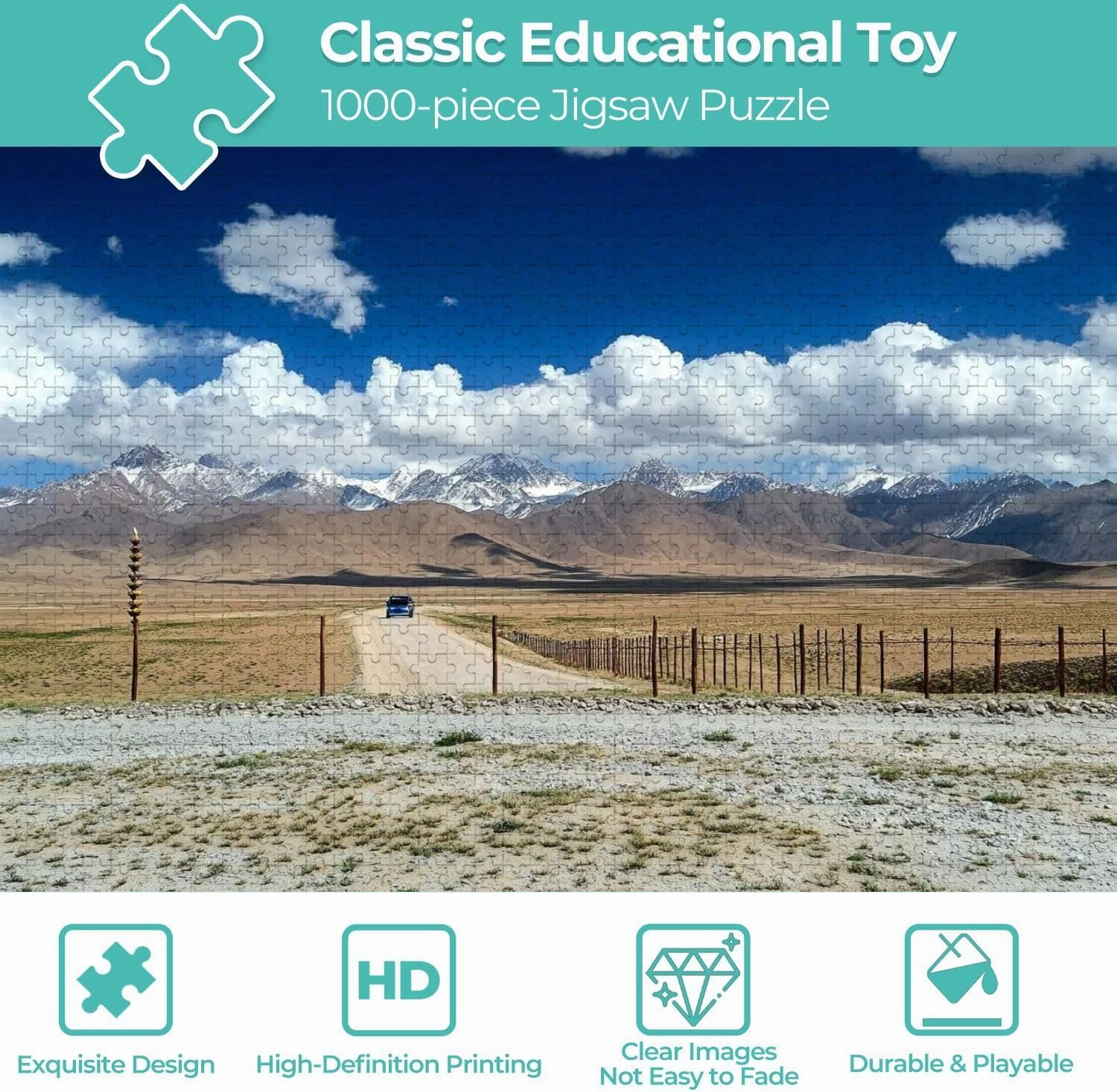 Wooden Jigsaw Puzzles for Adults 1000 Pieces Beautiful Road Side Scenery Plateau Area Xingjiang Autonomous China Fun and Challenging Board Puzzles Large Educational Game Kids Toys Gift Home Decor