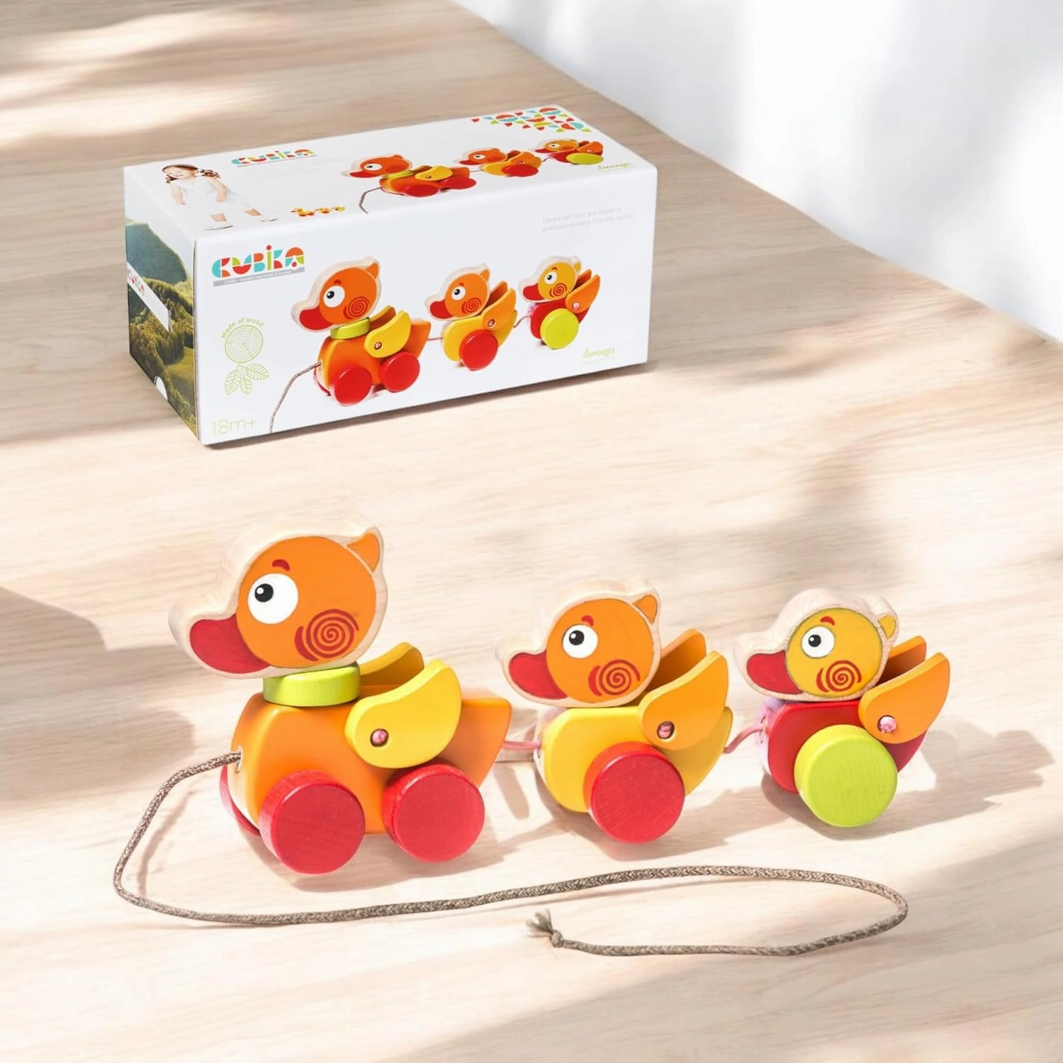 Wooden Walk Along Ducks – Pull Toys for Toddlers Ages 1-3 – Montessori Inspired, FSC-Certified Wood, German Water-Based Paint – Travel-Friendly Wooden Toy for Boys and Girls