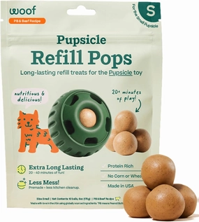 WOOF Pupsicle Refill Pops - Low-Mess Dog Snacks - with Peanut Butter and Beef - Dog Treats - Long Lasting - Small Pops - 10 Count