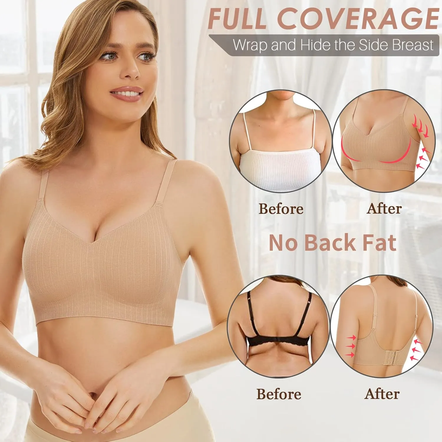 WOWENY Push Up Bras for Women No Underwire Wireless Jelly Strip Soft Support Comfortable Seamless Padded Bralette