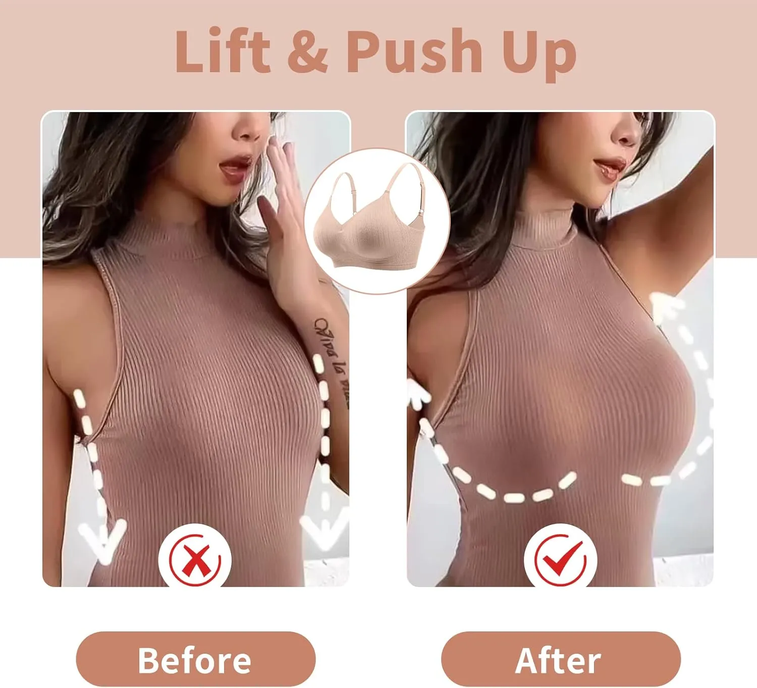 WOWENY Push Up Bras for Women No Underwire Wireless Jelly Strip Soft Support Comfortable Seamless Padded Bralette