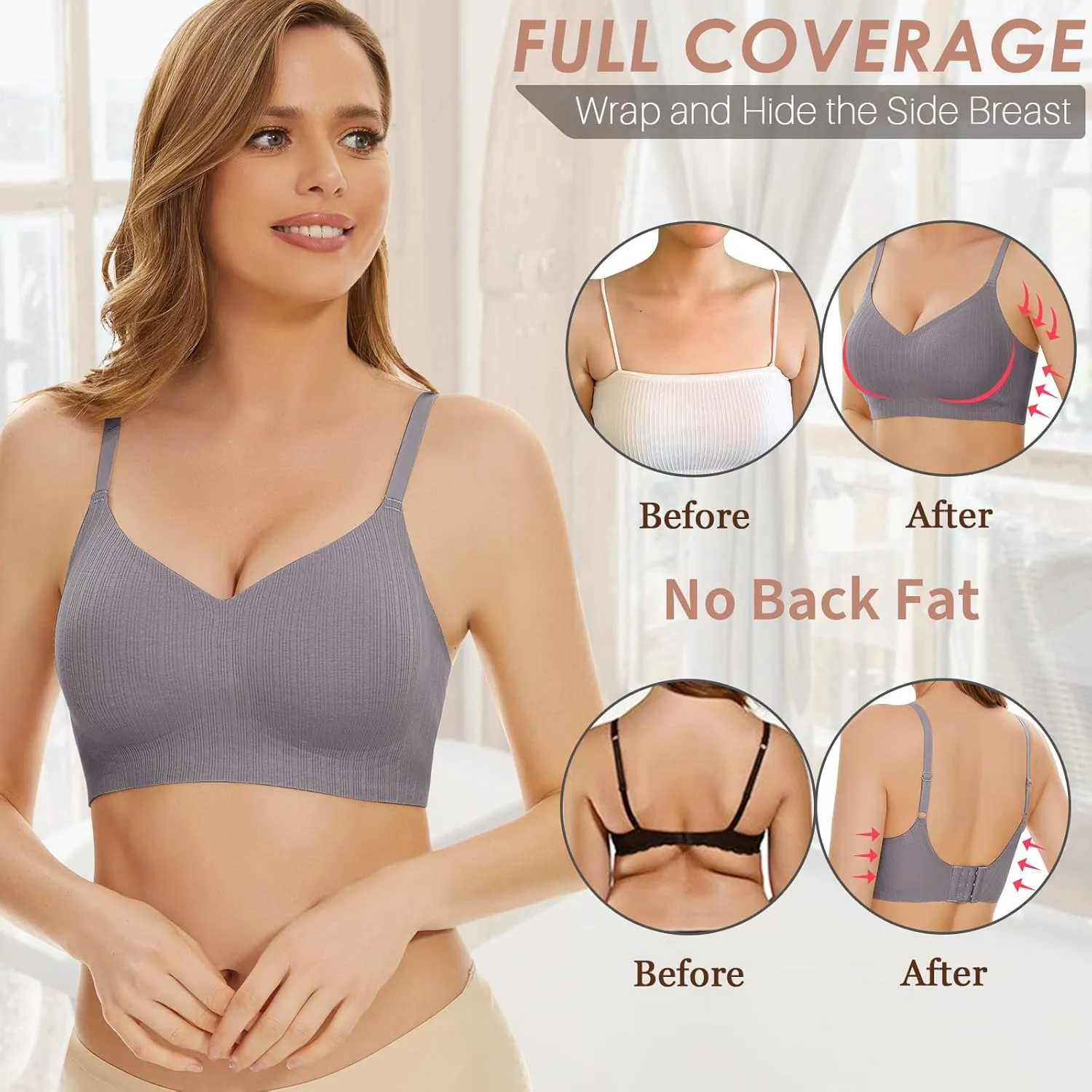 WOWENY Push Up Bras for Women No Underwire Wireless Jelly Strip Soft Support Comfortable Seamless Padded Bralette