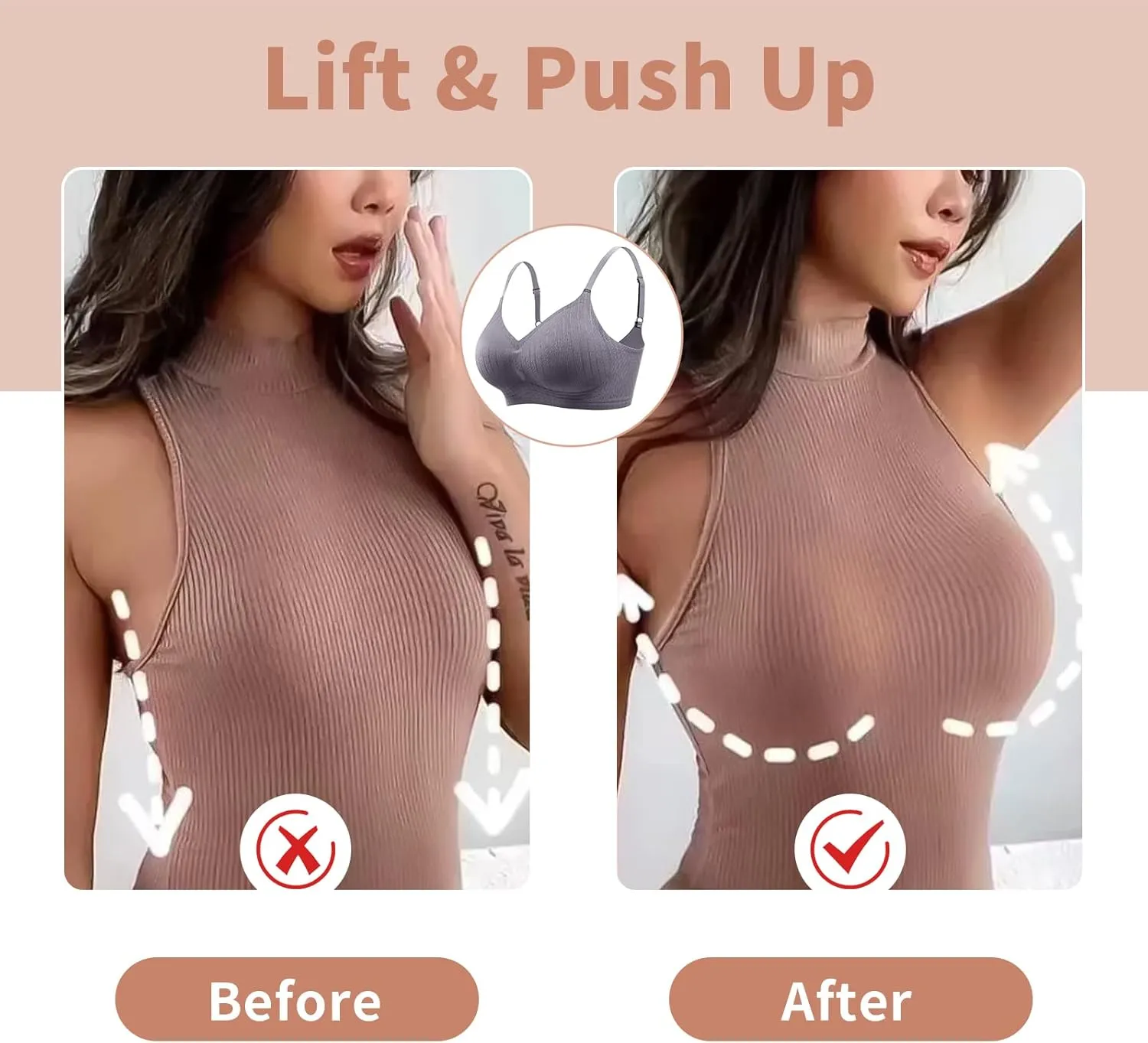 WOWENY Push Up Bras for Women No Underwire Wireless Jelly Strip Soft Support Comfortable Seamless Padded Bralette