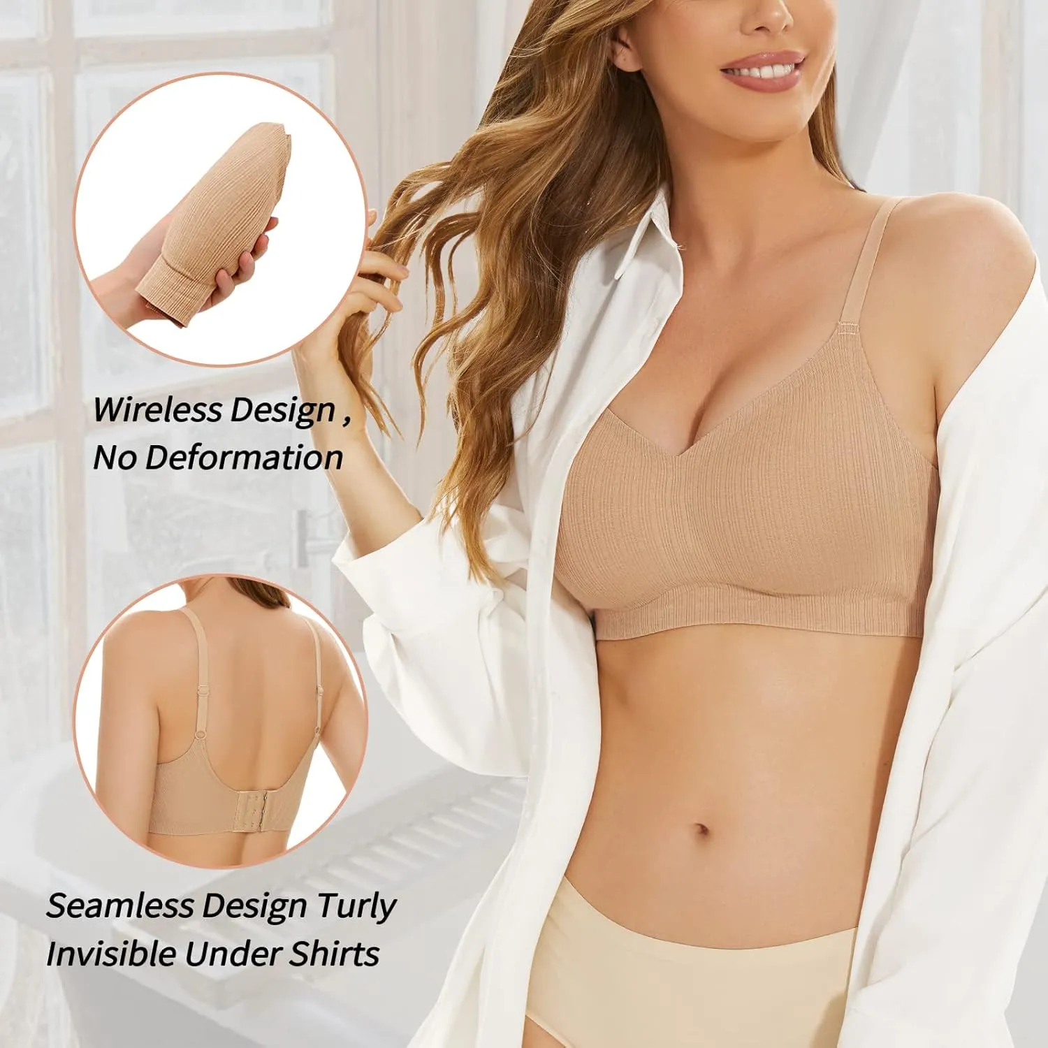 WOWENY Push Up Bras for Women No Underwire Wireless Jelly Strip Soft Support Comfortable Seamless Padded Bralette