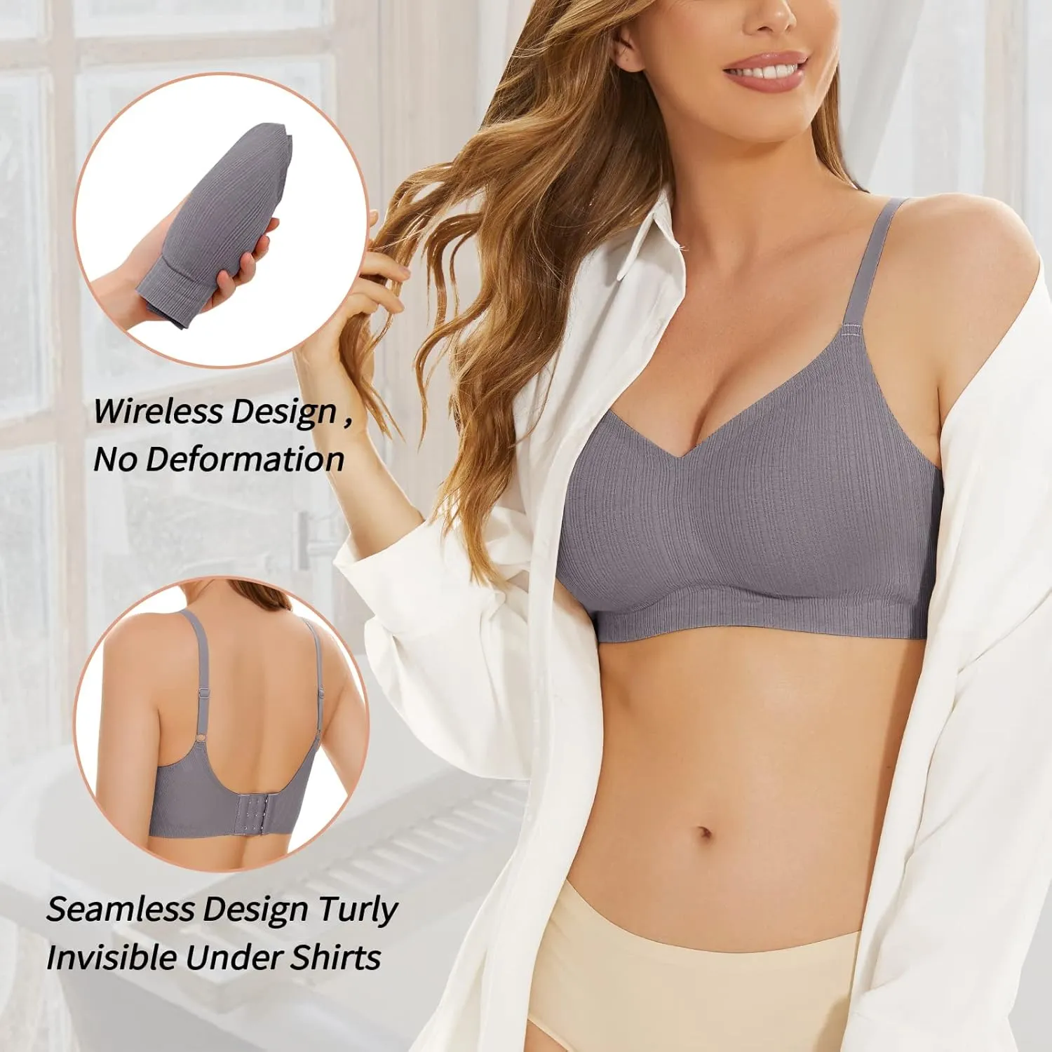 WOWENY Push Up Bras for Women No Underwire Wireless Jelly Strip Soft Support Comfortable Seamless Padded Bralette