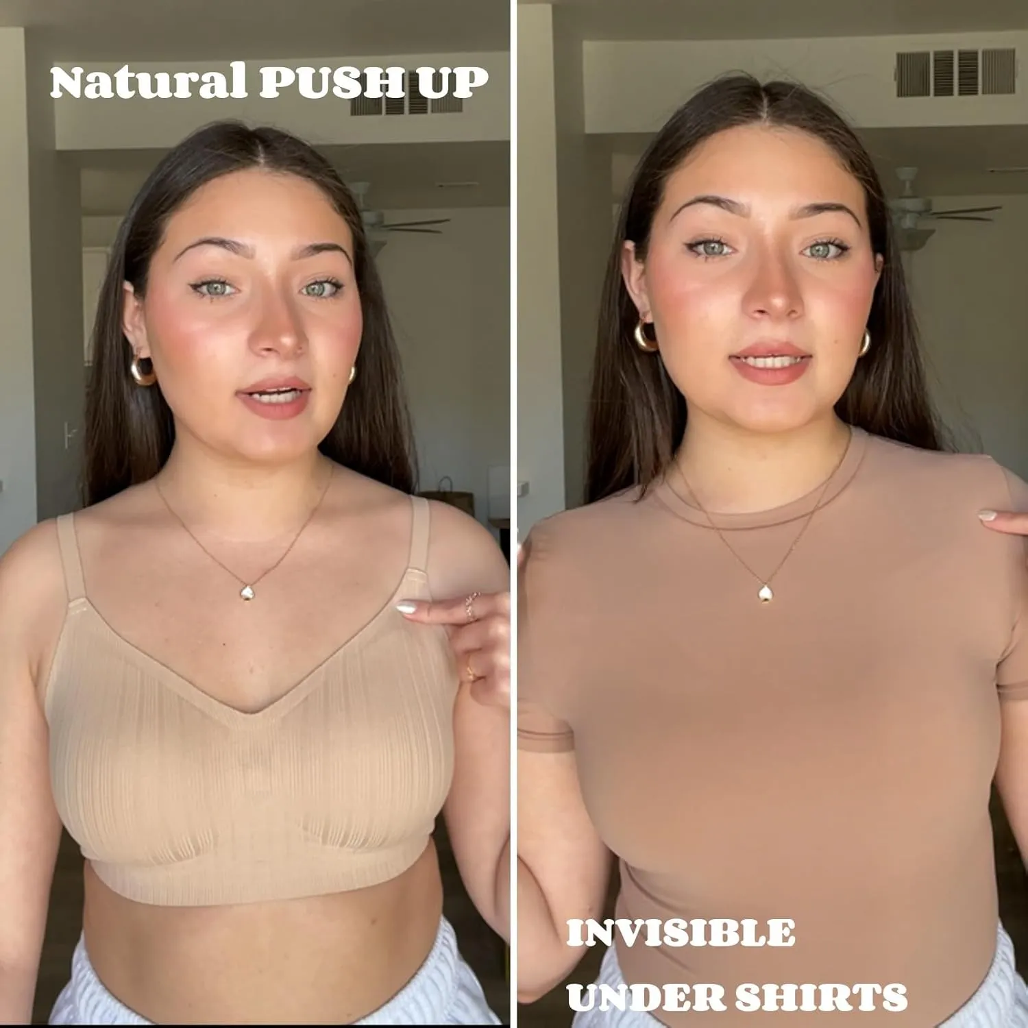 WOWENY Push Up Bras for Women No Underwire Wireless Jelly Strip Soft Support Comfortable Seamless Padded Bralette