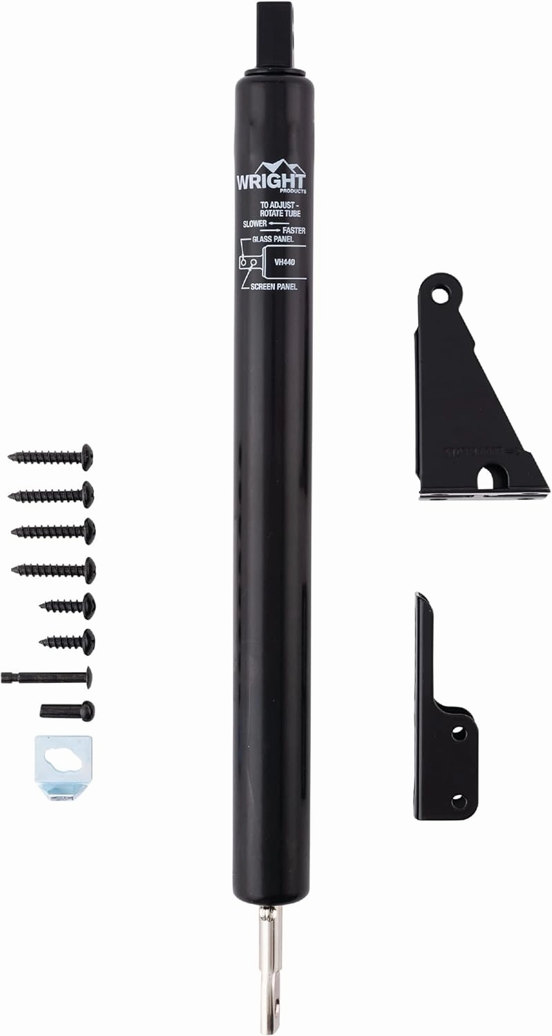 Wright Products - Medium Duty “No Bounce” Pneumatic Screen and Storm Door Closer, Black