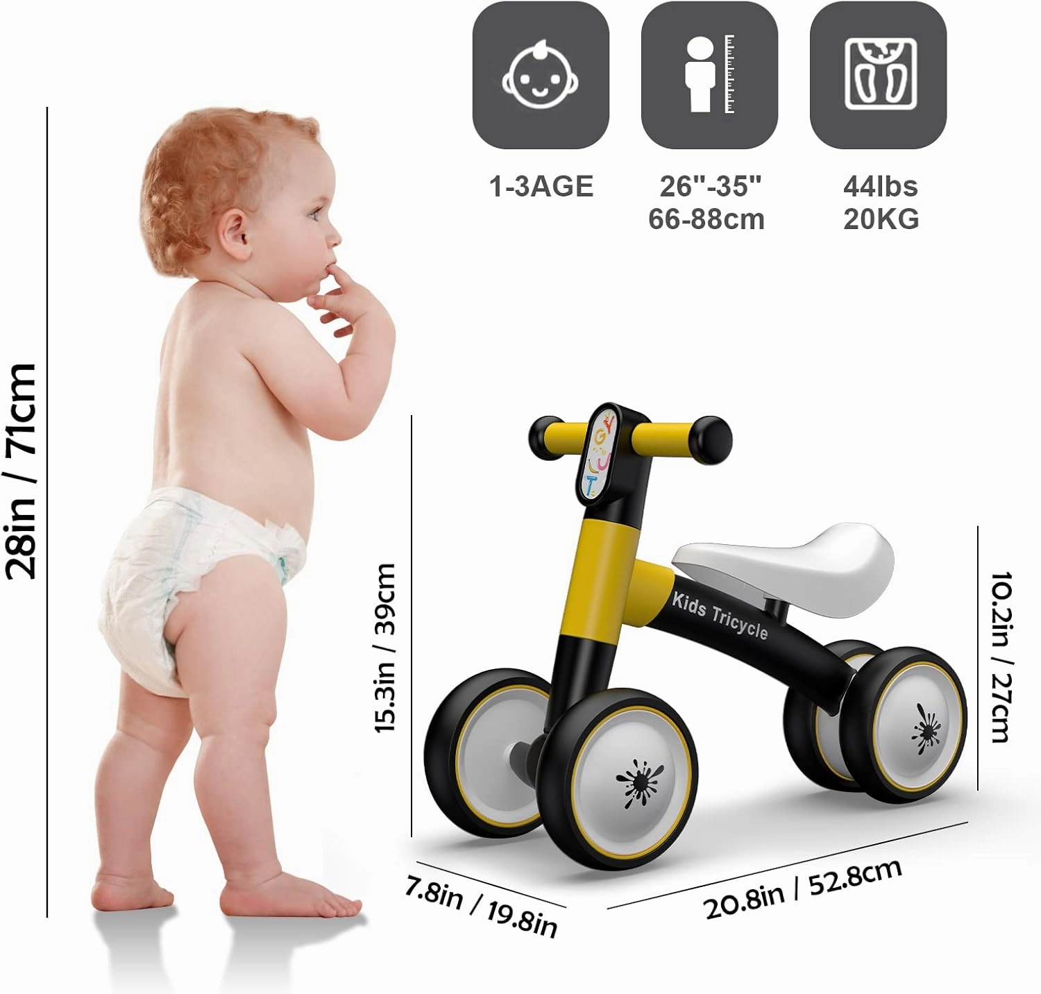 XIAPIA Baby Balance Bike Toys for 1 Year Old Boy Girl Gifts, 10-24 Month Toddler Balance Bike with 4 Silence Wheels, No Pedal Toddler First Bike, First Birthday Gifts Christmas for Boys and Girls