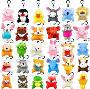 XIPEGPA 30 PCS Mini Plush Animals Keychain Set Small Stuffed Animals for Goodie Bags Easter Schools Birthday Party Favor Supplies