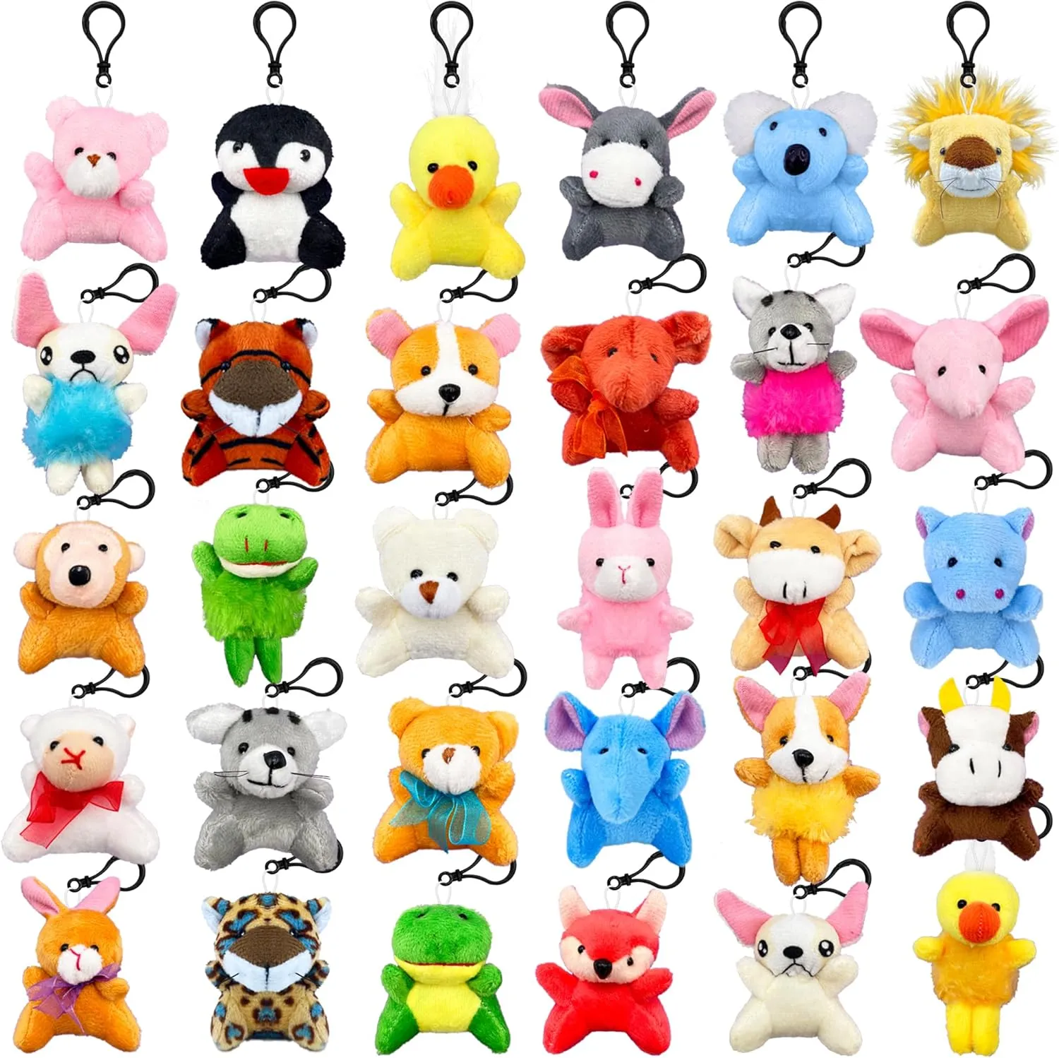 XIPEGPA 30 PCS Mini Plush Animals Keychain Set Small Stuffed Animals for Goodie Bags Easter Schools Birthday Party Favor Supplies