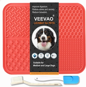 XL Lick mat for Large Dogs Breed, 12"×10" Food Grade Silicone Dog Lick Mat with Suction Cups, Lick Matts for Large Dogs Anxiety Reliever, Peanut Butter Lick Mat for Boredom Breaker (Coral Red)
