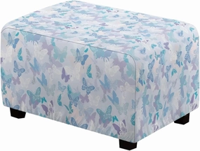 Xoenoiee Butterflies Pattern Ottoman Cover Stretch Rectangular Footstool Slipcover with Nonslip Elastic Base, Universal Fit for Storage Ottomans & Ottoman Footrests, Large