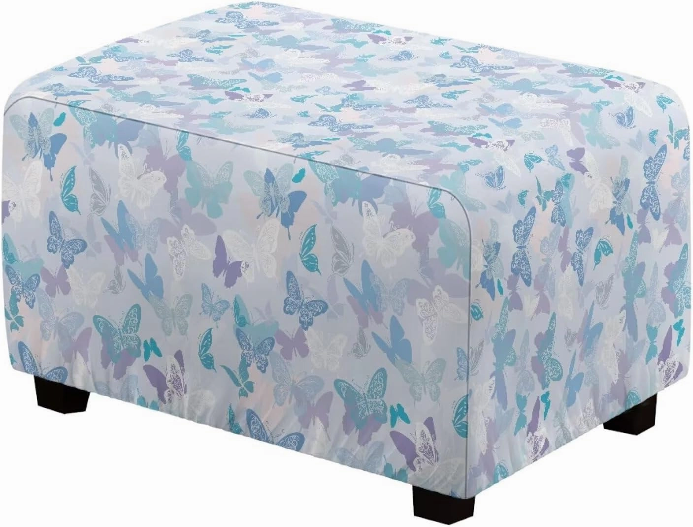 Xoenoiee Butterflies Pattern Ottoman Cover Stretch Rectangular Footstool Slipcover with Nonslip Elastic Base, Universal Fit for Storage Ottomans & Ottoman Footrests, Large