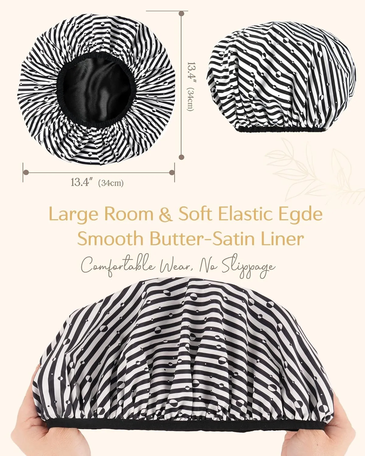 Yanibest Shower Cap for Women - Hair Satin Bonnet Shower Cap for Women Waterproof Extra Large Double Layer Reusable Adjustable for Braids Long Hair