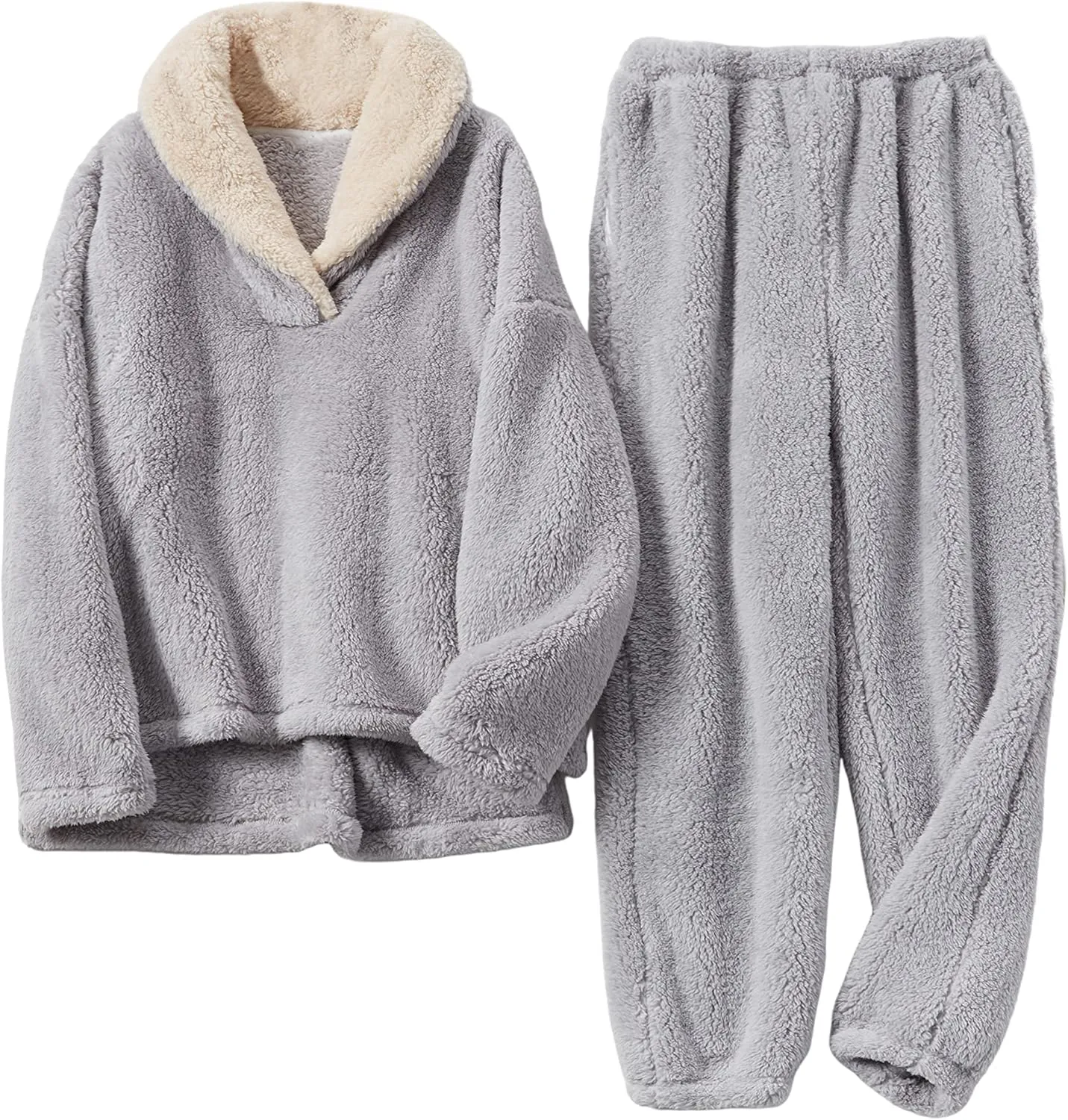 Yeokou Women's Fleece Pajamas Sets Fluffy Sleepwear Warm Sherpa Pullover Pants with Pockets
