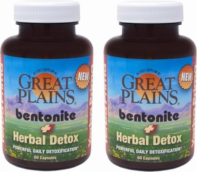 Yerba Prima Bentonite Clay Plus Herbal Detox, 60 Veggie Capsules (Pack of 2) - Use Long Term or as Rapid Detox, Premium Quality Ingredients, Powerful Daily Detoxification, Great Plains Bentonite
