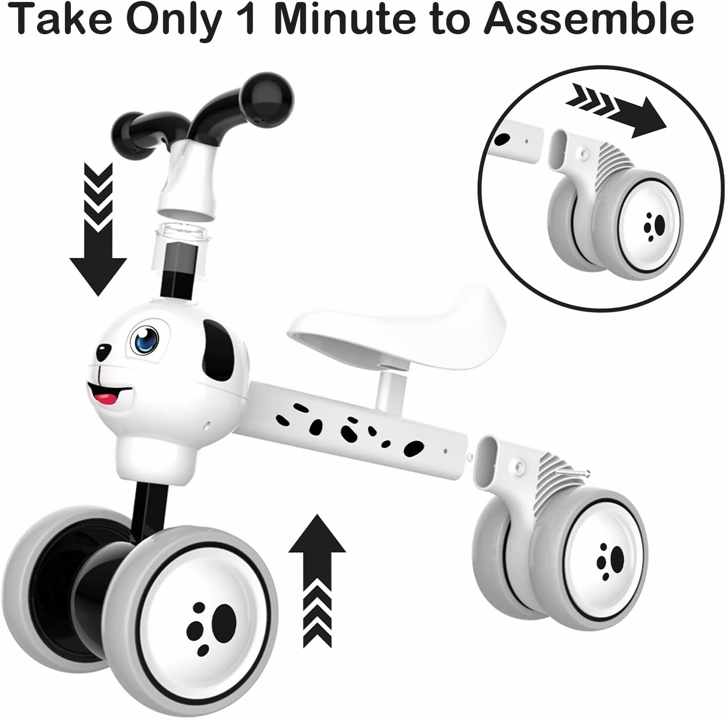 YGJT Baby Balance Bike Toys for 1 Year Old, Birthday Gifts for Boys and Girls, Silent Wheels & Non-Pedal Baby Walker Riding Toys for 10-36 Months Toddlers, Kids First Bike Gifts Spotty Dog