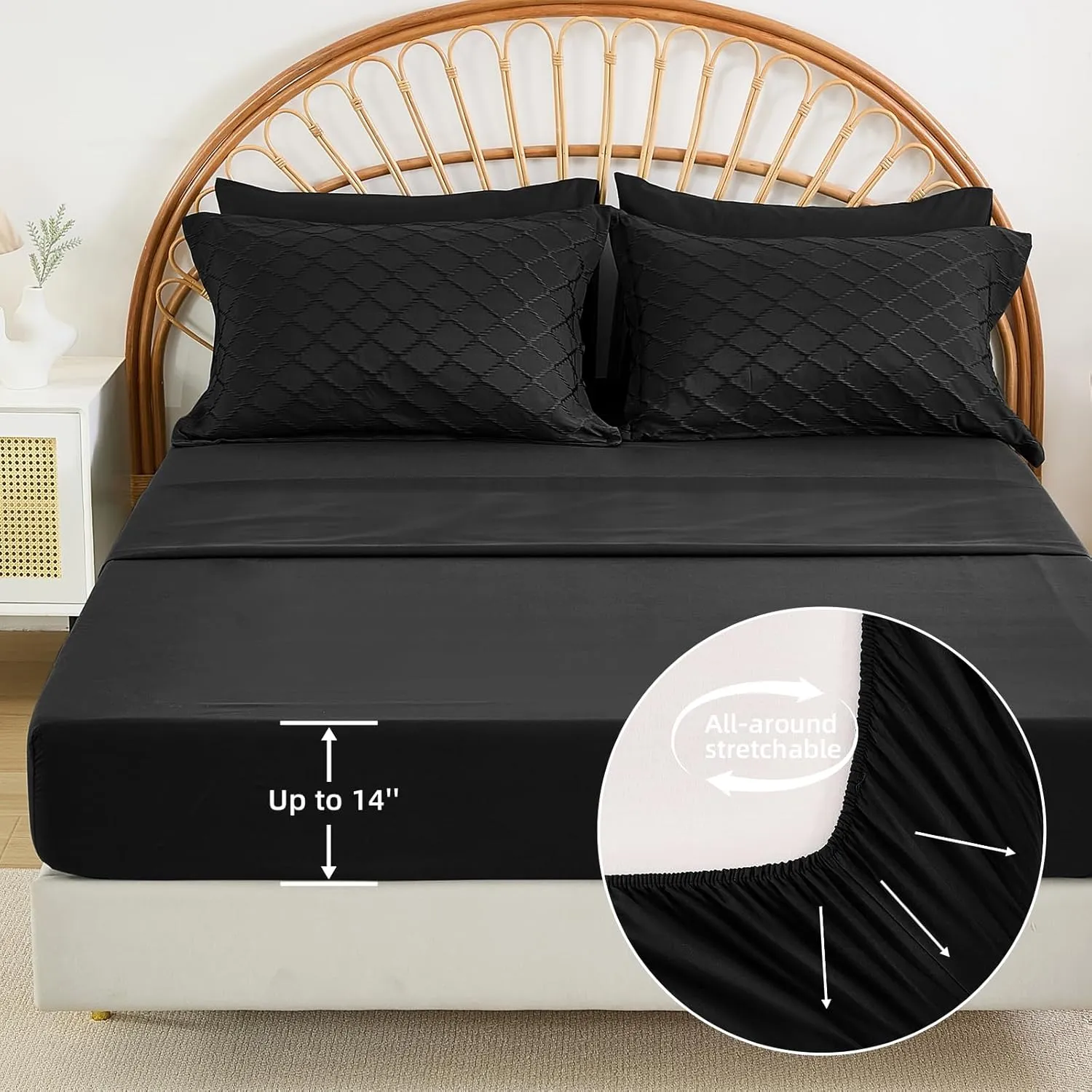 Yiran Black Comforter Set King Size, Jacquard Tufted 7 Piece Bed in a Bag, Textured Spring Summer Soft Microfiber Chic Complete Bedding Set with Sheets for All Season