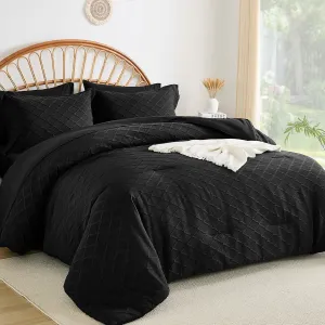 Yiran Black Comforter Set King Size, Jacquard Tufted 7 Piece Bed in a Bag, Textured Spring Summer Soft Microfiber Chic Complete Bedding Set with Sheets for All Season