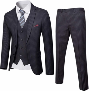 YND Men's Slim Fit 2 Button 3 Piece Suit Set, Solid Blazer Jacket Vest Pants & Tie