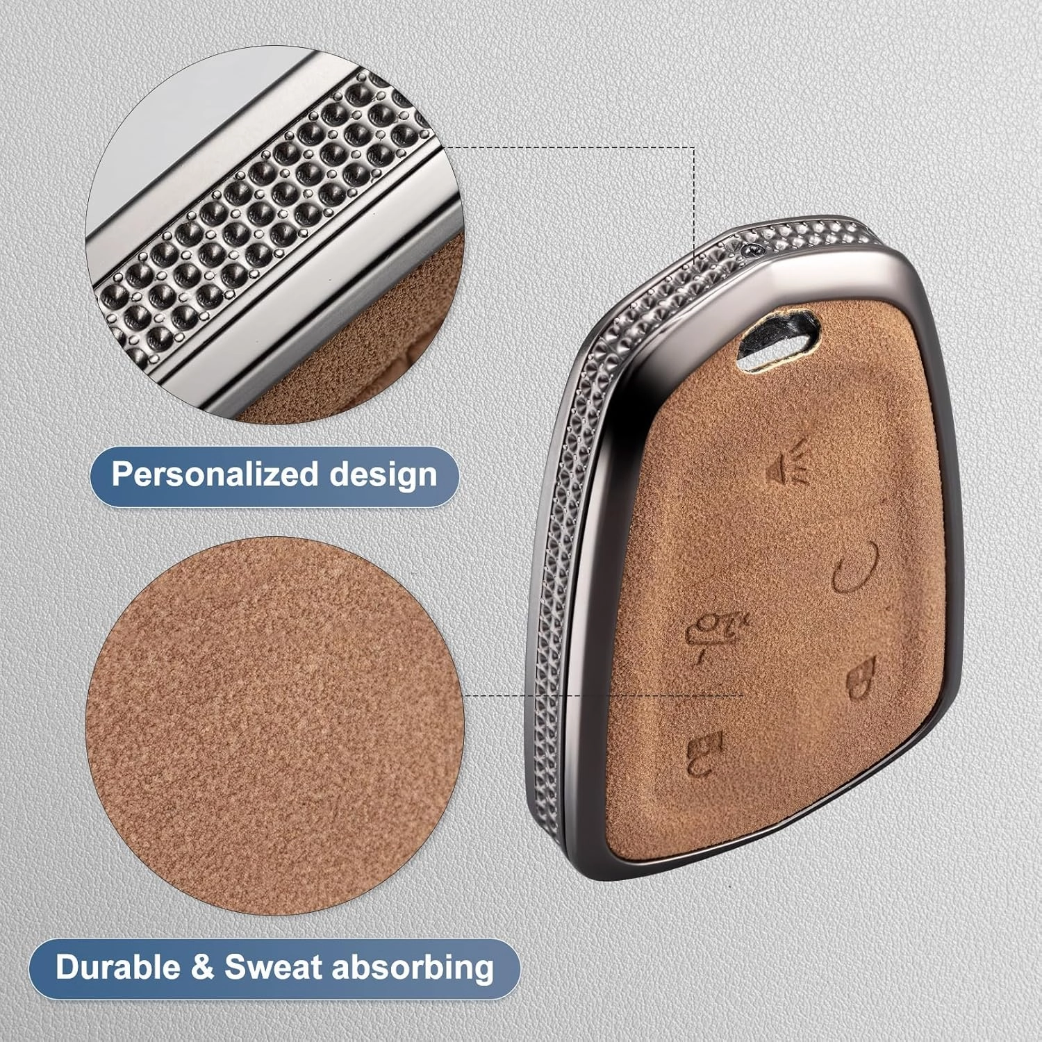 YO&YOYE Compatible with Cadillac Key Fob Cover with Keychain Leather Key Case Protector for Cadillac Escalade CTS SRX XT5 ATS STS CT6 (Model1, Brown)