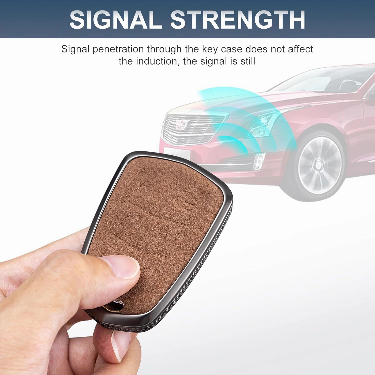 YO&YOYE Compatible with Cadillac Key Fob Cover with Keychain Leather Key Case Protector for Cadillac Escalade CTS SRX XT5 ATS STS CT6 (Model1, Brown)
