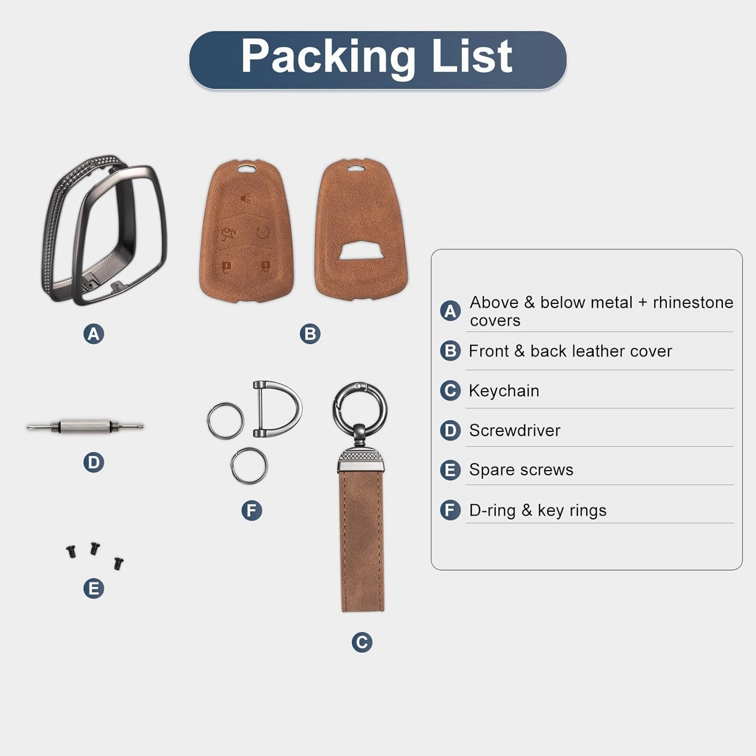 YO&YOYE Compatible with Cadillac Key Fob Cover with Keychain Leather Key Case Protector for Cadillac Escalade CTS SRX XT5 ATS STS CT6 (Model1, Brown)