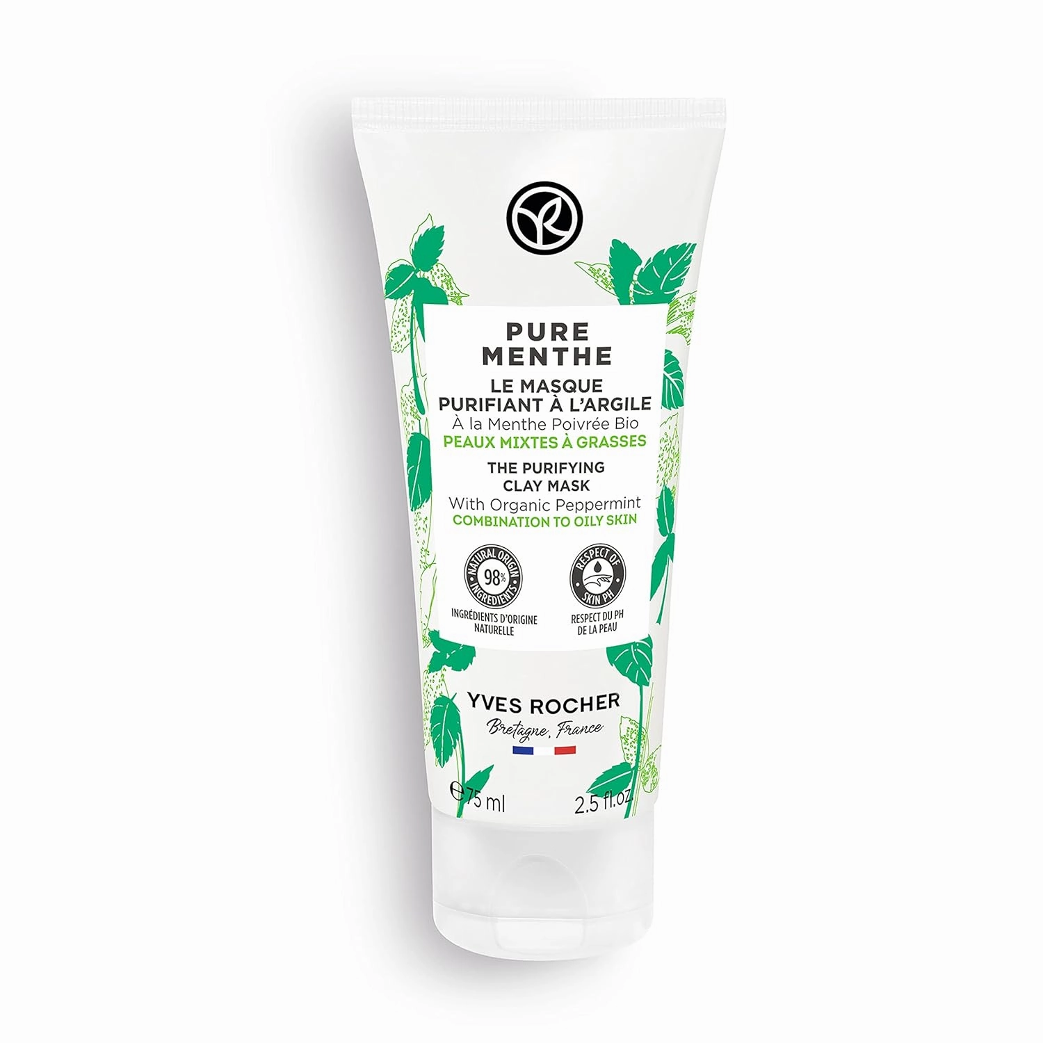 Yves Rocher Pure Menthe Purifying Clay Mask for Oily and Combination Skin, 75 ml./2.5 fl.oz.