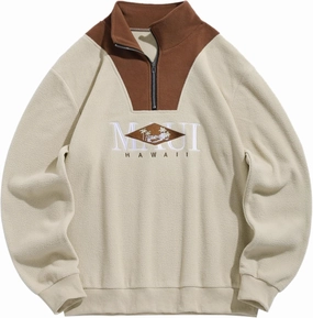 ZAFUL Mens Graphic Fleece Sweatshirts Quarter Zip Pullover Sweatshirt Letter Embroidered Oversized Vintage Hoodie Top