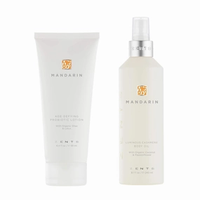 Zents Body Lotion and Cashmere Oil Set (Mandarin), Anti-Aging Probiotic Lotion, Soften and Moisturize Skin with Organic Coconut Oil, Moisturize and Nourish Dry Skin, Powerful Healing Duo