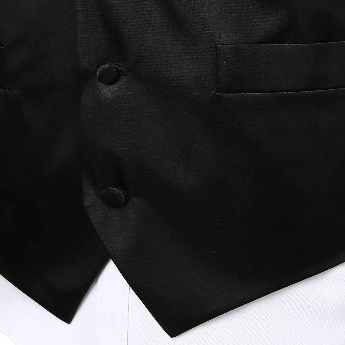 ZEROYAA Men's Solid 4pc Shiny Satin Vest Necktie Bowtie Pocket Square Set for Suit or Tuxedo
