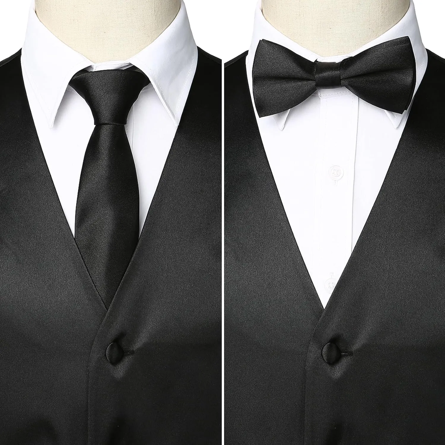 ZEROYAA Men's Solid 4pc Shiny Satin Vest Necktie Bowtie Pocket Square Set for Suit or Tuxedo