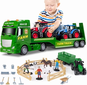 ZHFUYS 25.6" Flatbed Truck Toy for Kids, Farm Toys for Toddlers, Car Toys Great Birthday Gift for 3  Years Old Boys and Girls