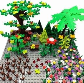 ZHX Garden Park Building Block Parts Botanical Scenery Accessories Plant Set Building Bricks Toy Trees Flowers Compatible All Major Brands (Without Baseplate)