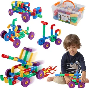ZOZOPLAY STEM Learning Toy Tubular Pipes & Spouts & Joints 64 Piece Build Bicycle, Tank, Scootie, Moter Skills Endless Designs Educational Building Blocks Set for Kid Ages 3  Multicolor