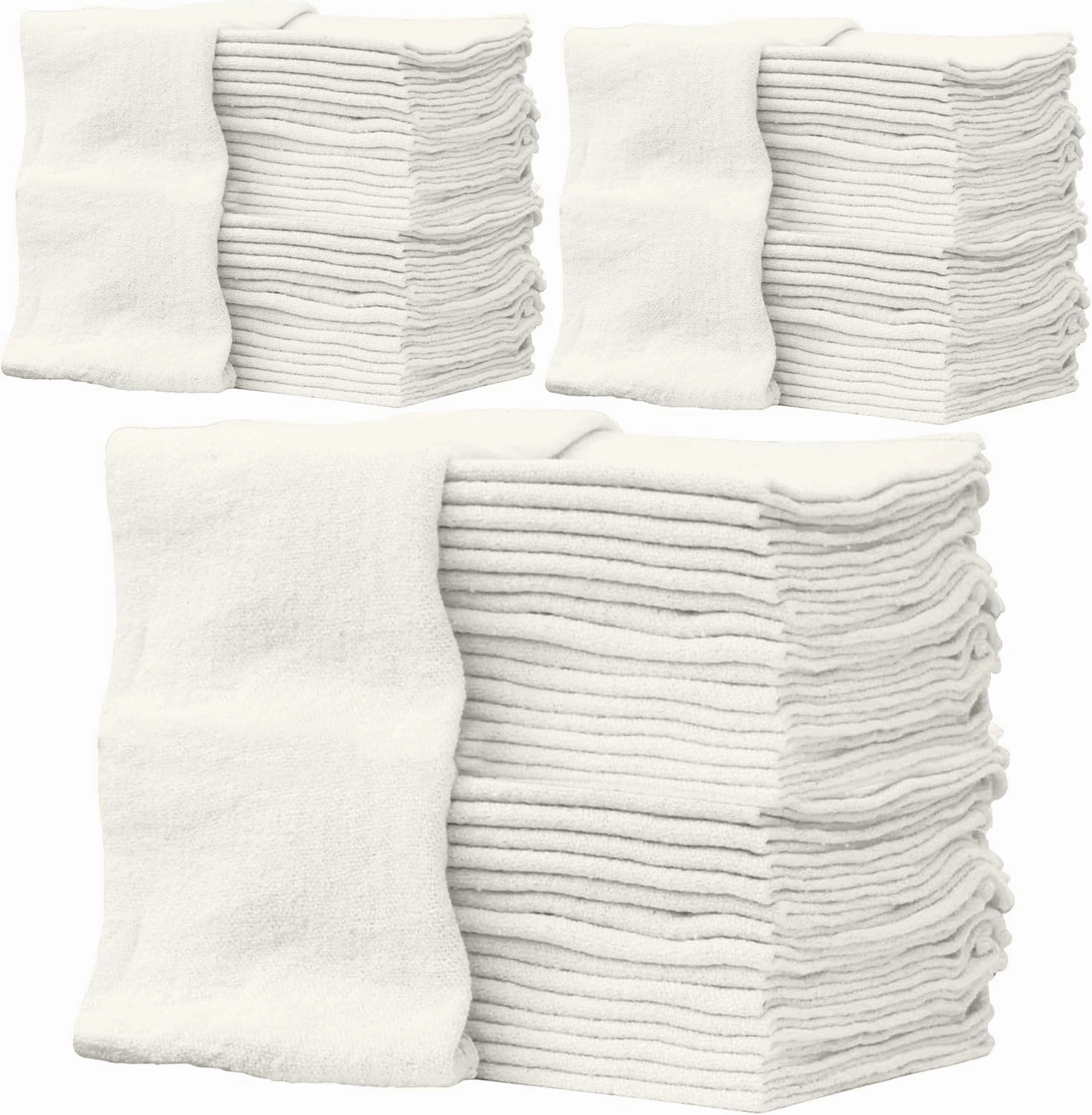 ZUPERIA Shop Towels (14" x 12" Inches - Pack of 100) Commercial Grade Cleaning Rags Bulk for Garages, Automobiles, Industries and Homes (White)