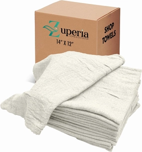 ZUPERIA Shop Towels (14" x 12" Inches - Pack of 100) Commercial Grade Cleaning Rags Bulk for Garages, Automobiles, Industries and Homes (White)